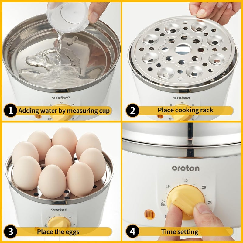 oroton 9-Egg 304 Stainless Steel Egg Cooker – Steam & Boil Eggs with Timer, Automatic Shut-Off & 3 Cooking Modes (Hard/Medium/Soft)​ - Image 5